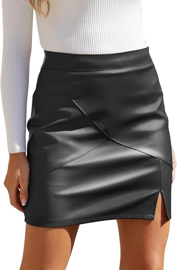We1Fit Womens Faux Leather Skirt High Waisted Bodycon Pencil Mini Skirts with Shorts