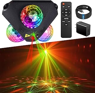 Yinpkteo 4 in 1 Disco Ball DJ Party Lights, 3 RGB Disco Lights+Red and Green Pattern Lamp Strobe Lighting
