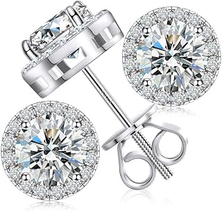 Lab Grown Diamond Halo Stud Earrings Screw Back for Women Round Cut IGI Certified D Color VVS1 Clarity Hypoallergenic