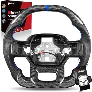 Real Carbon Fiber Steering Wheel for Ford F150 Raptor 2021-2025 | for Base V6 Models, Double-D Flat Top & Bottom