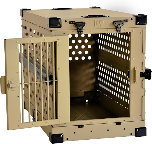 K9 Kennel Boss Aluminum Collapsible Dog Crate, Heavy Duty Folding Kennel - Medium-Long (Tan)