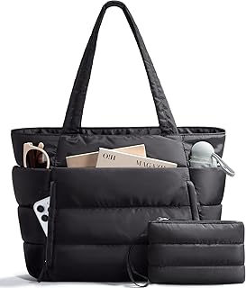 Bagstellar Puffer Tote Bag for Women, Lightweight Puffy Travel Gym Work Bag | 16 Pocket Teacher Nurse Quilted Shoulder Handbag