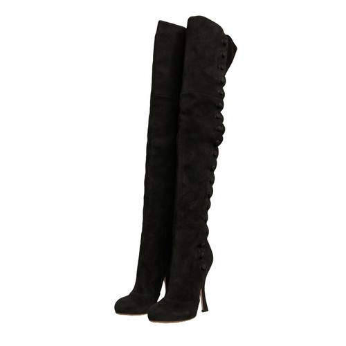 DOLCE & GABBANA Shoes Black Suede Heels Knee High Boots EU39 / US8.5 RRP 1600usd