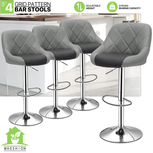 Set of 4 Adjustable Swivel Bar Stool Black/Grey Kitchen Counter Height Pub Chair