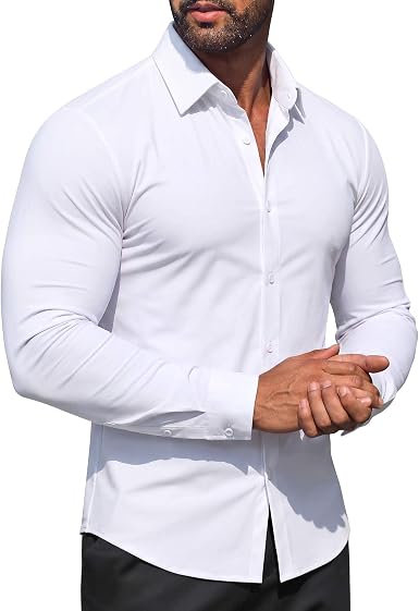 COOFANDY Men Muscle Stretch Dress Shirts Long Sleeve Casual Button Up Shirt