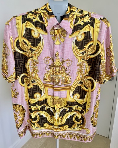 FENDACE UNIQUE COLLABORATION FENDI AND VERSACE EYE-CATCHING BAROQUE BLOUSE, S