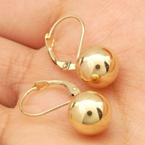 9mm Diameter Ball Lever Back Earrings 14K Yellow Gold 0.8