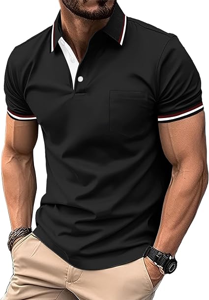 ZITY Mens Polo Shirts with Pocket Moisture Wicking Collared Golf Shirts