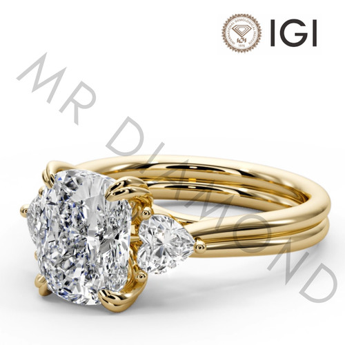 IGI 4.00 CT F VS2 Cushion Cut Lab Grown Diamond Engagement Ring 14K Yellow Gold