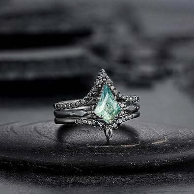 Bridal Rings Sets S925 Sterling Silver 18K Gold Moss Agate Art Deco Wedding Engagement Rings Luxury