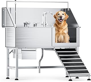 56" Dog Washing Station, 304 Stainless Steel, 600 lb, Side Ramp | 1mm Thick,