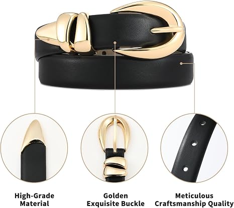 RISANTRY Leather Belt for Women Stylish Design with Gold Buckle