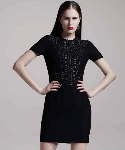 GIVENCHY TAPERED METAL EYELET DRESS WITH RIVETS IN BLACK Size 32, 38, 42