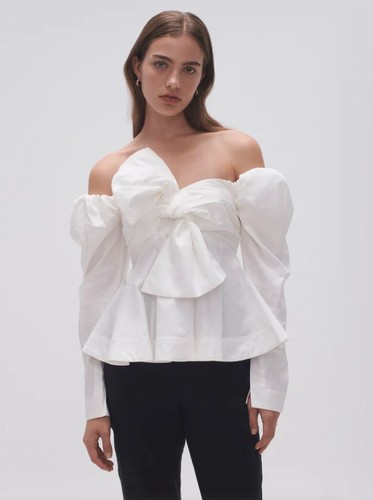 Aje White Valentina Bow Off Shoulder Blouse 8